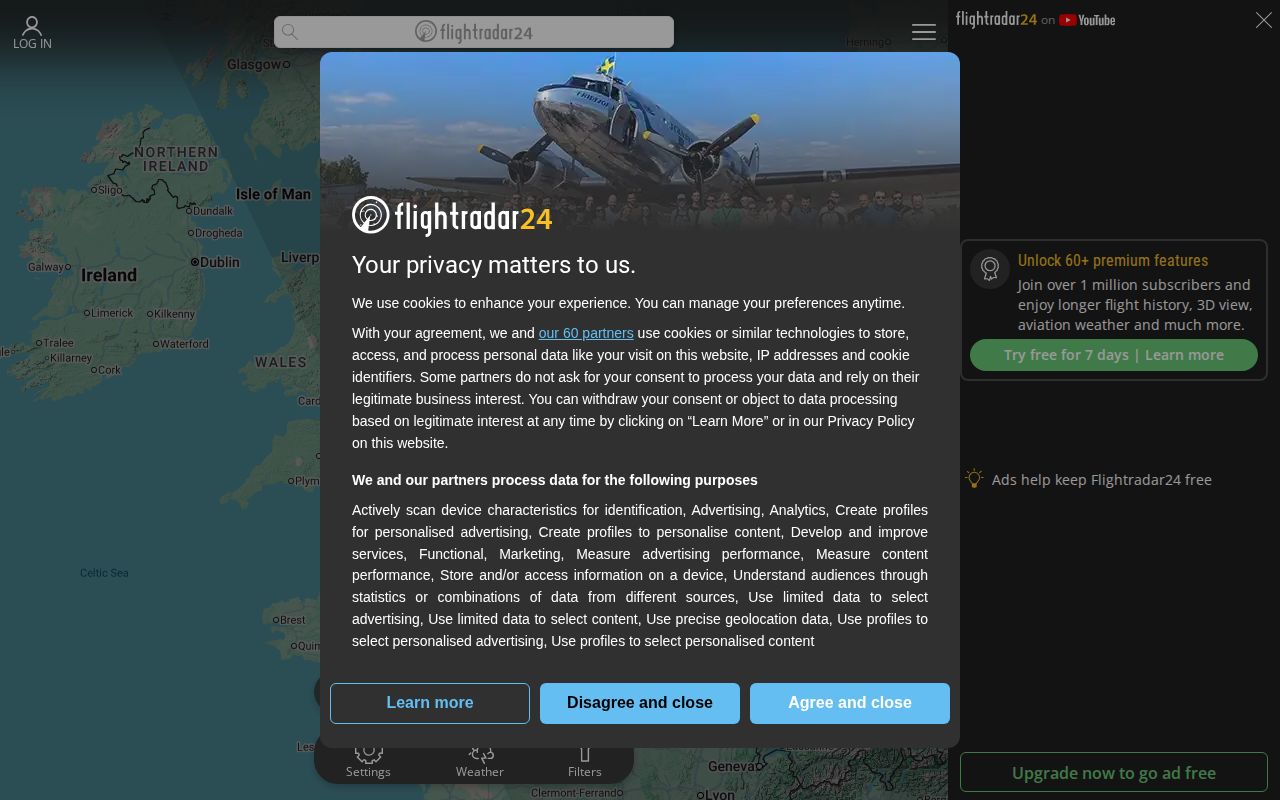 Screenshot of Flightradar24