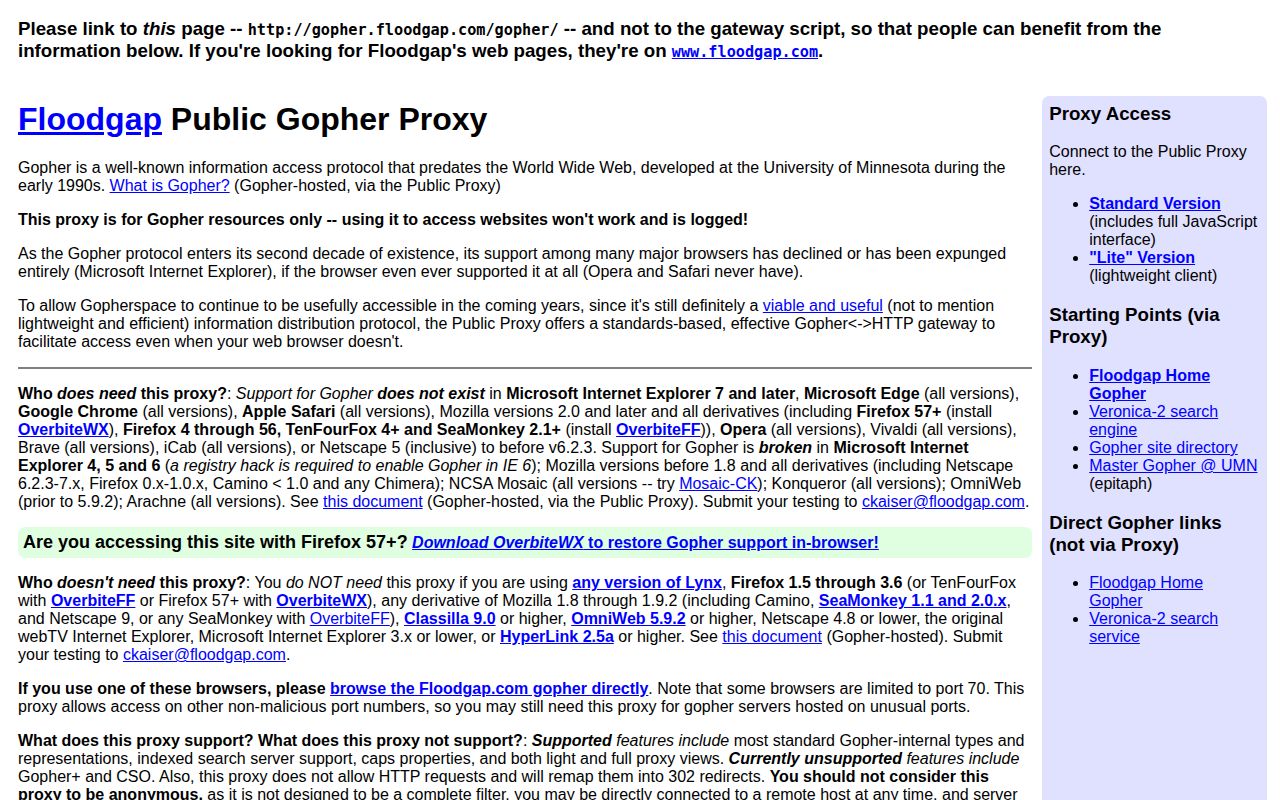 Screenshot of Floodgap Gopher