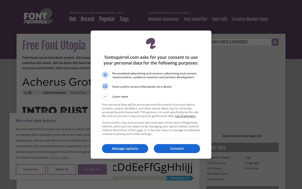 Screenshot of Font Squirrel