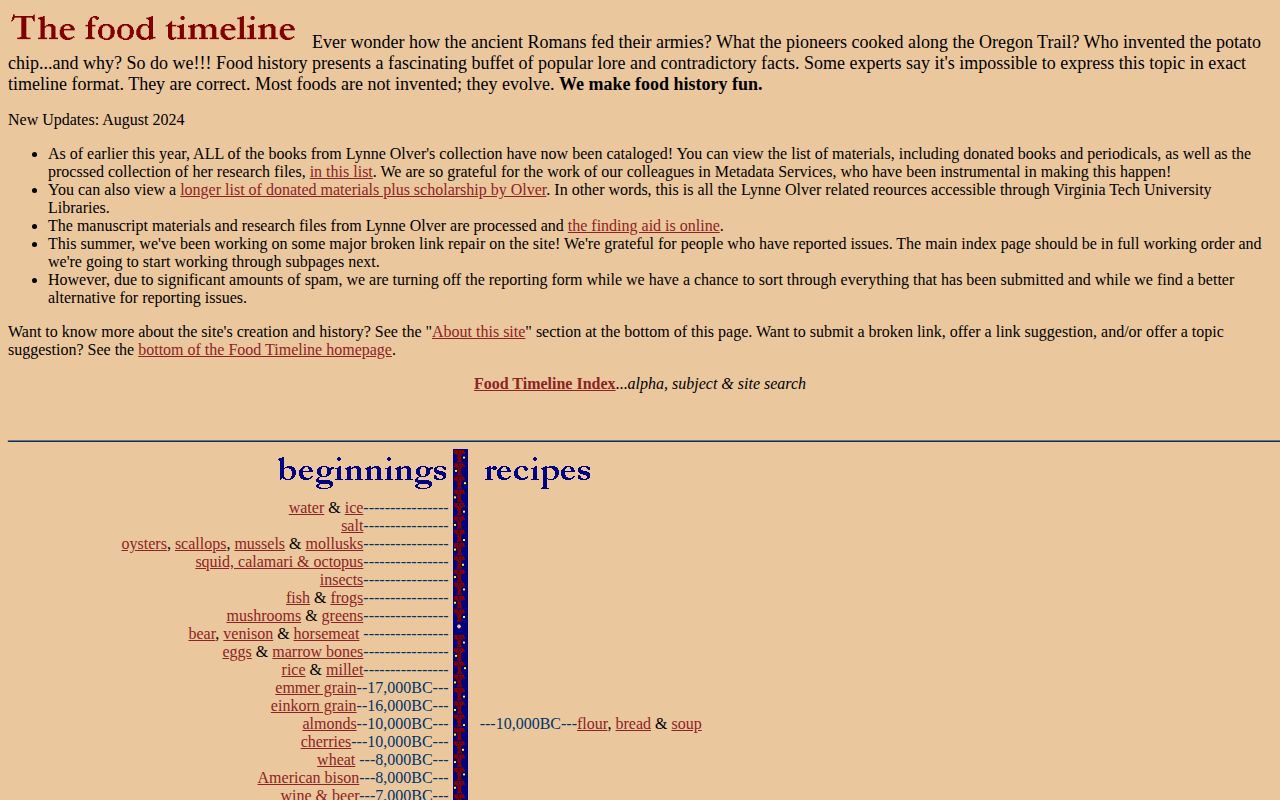 Screenshot of Food Timeline