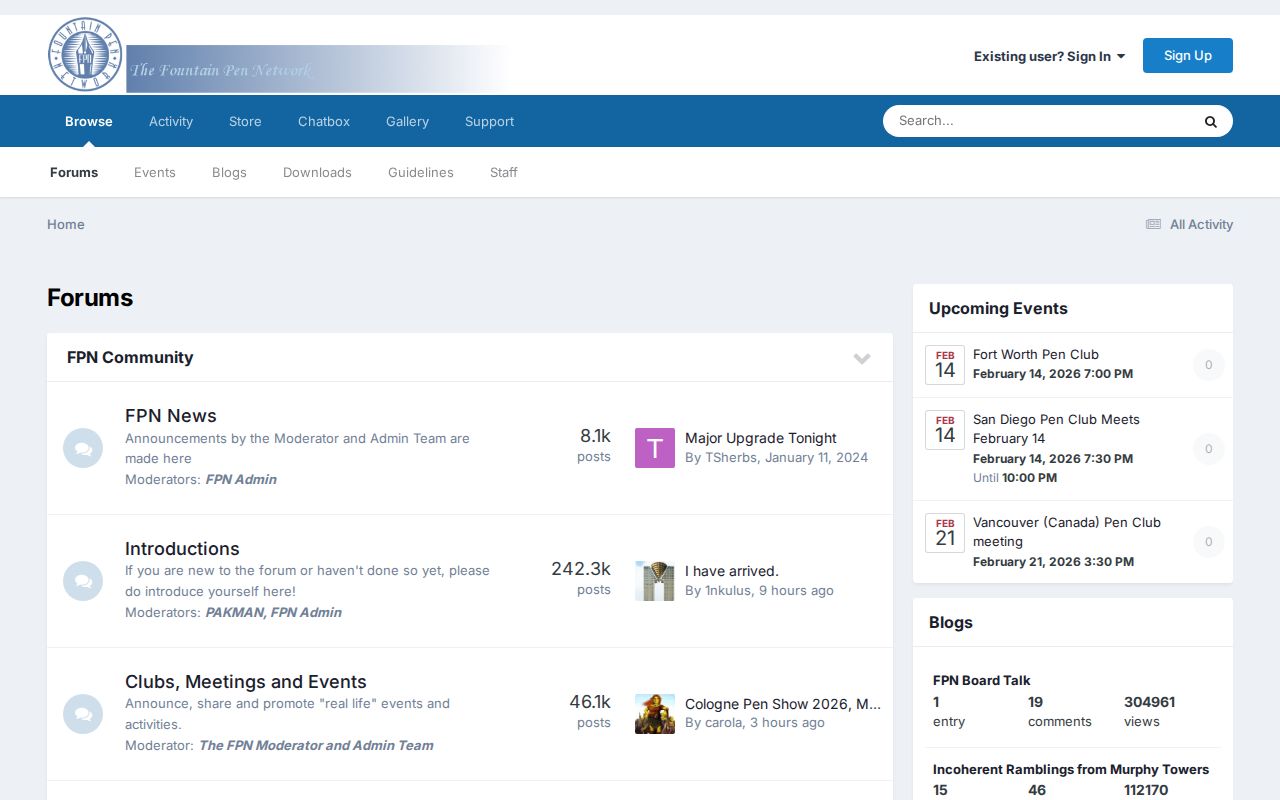 Screenshot of Fountain Pen Network
