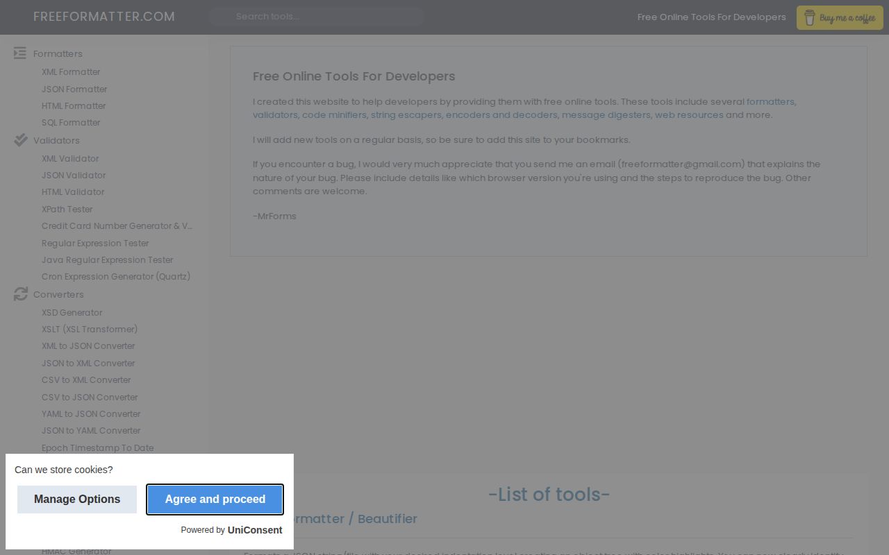 Screenshot of Free Formatter