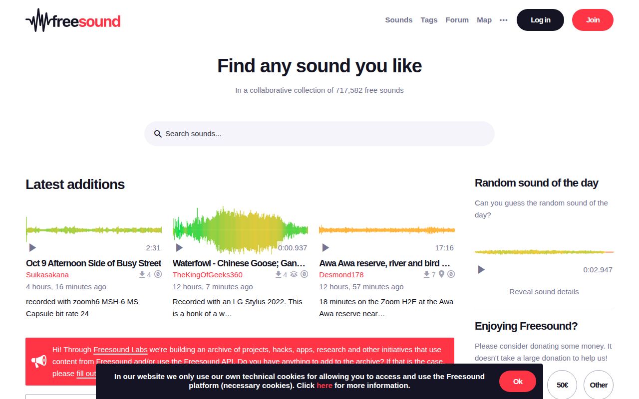Screenshot of Freesound