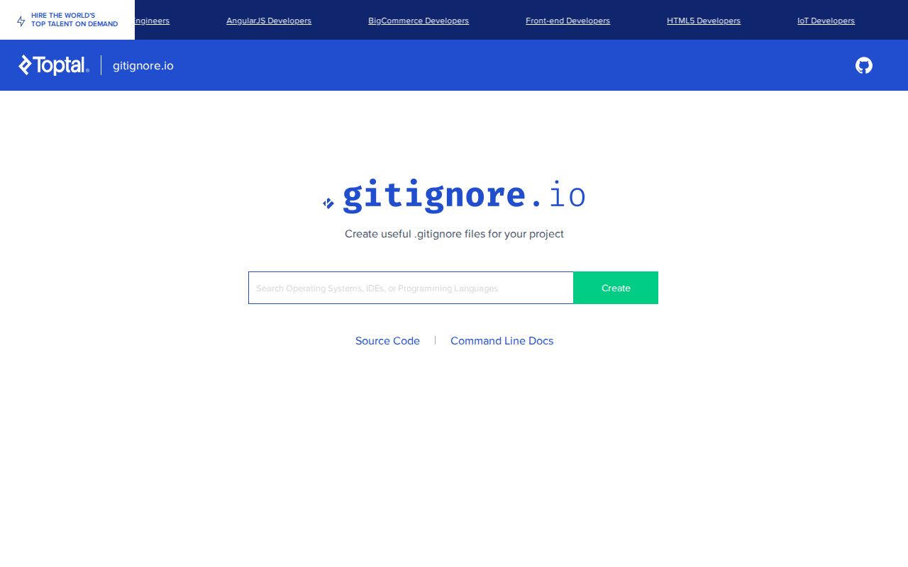 Screenshot of gitignore.io