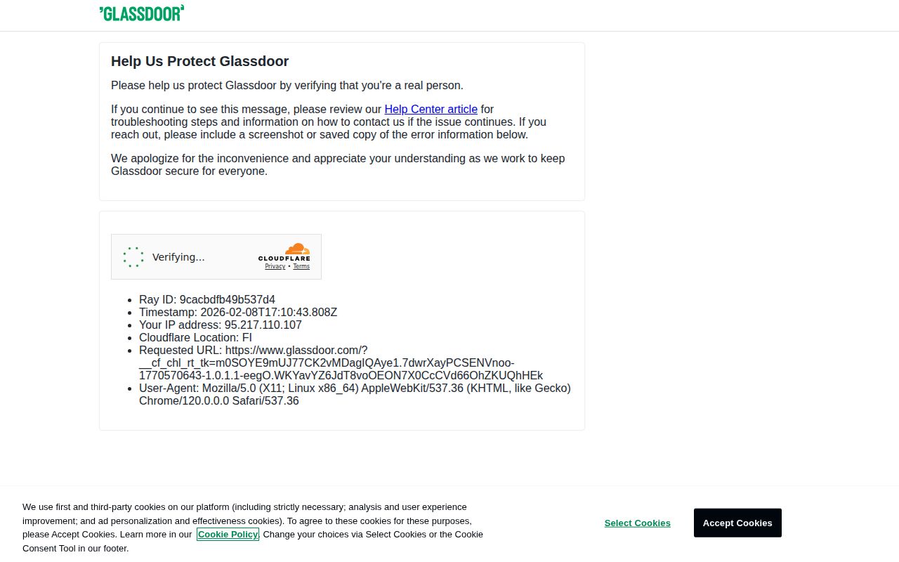 Screenshot of Glassdoor