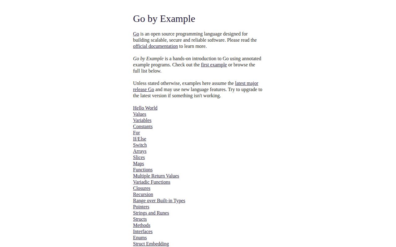 Screenshot of Go by Example