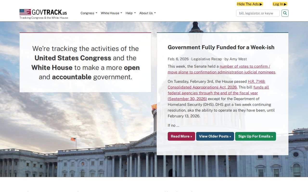 Screenshot of GovTrack
