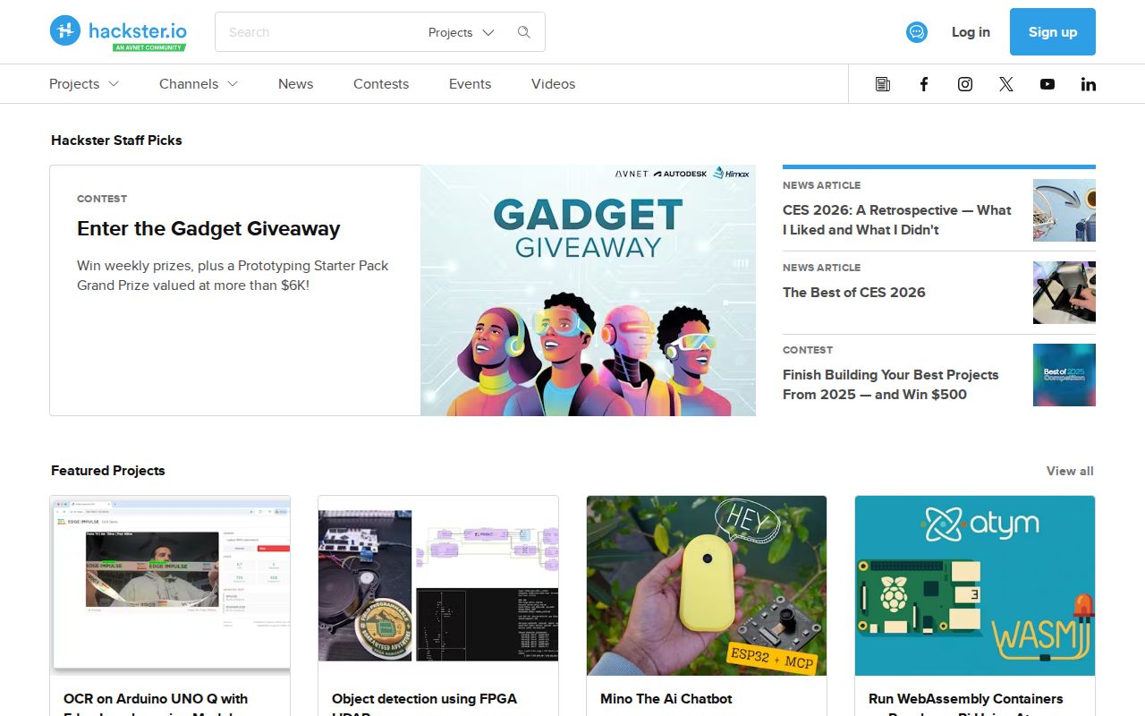 Screenshot of Hackster.io