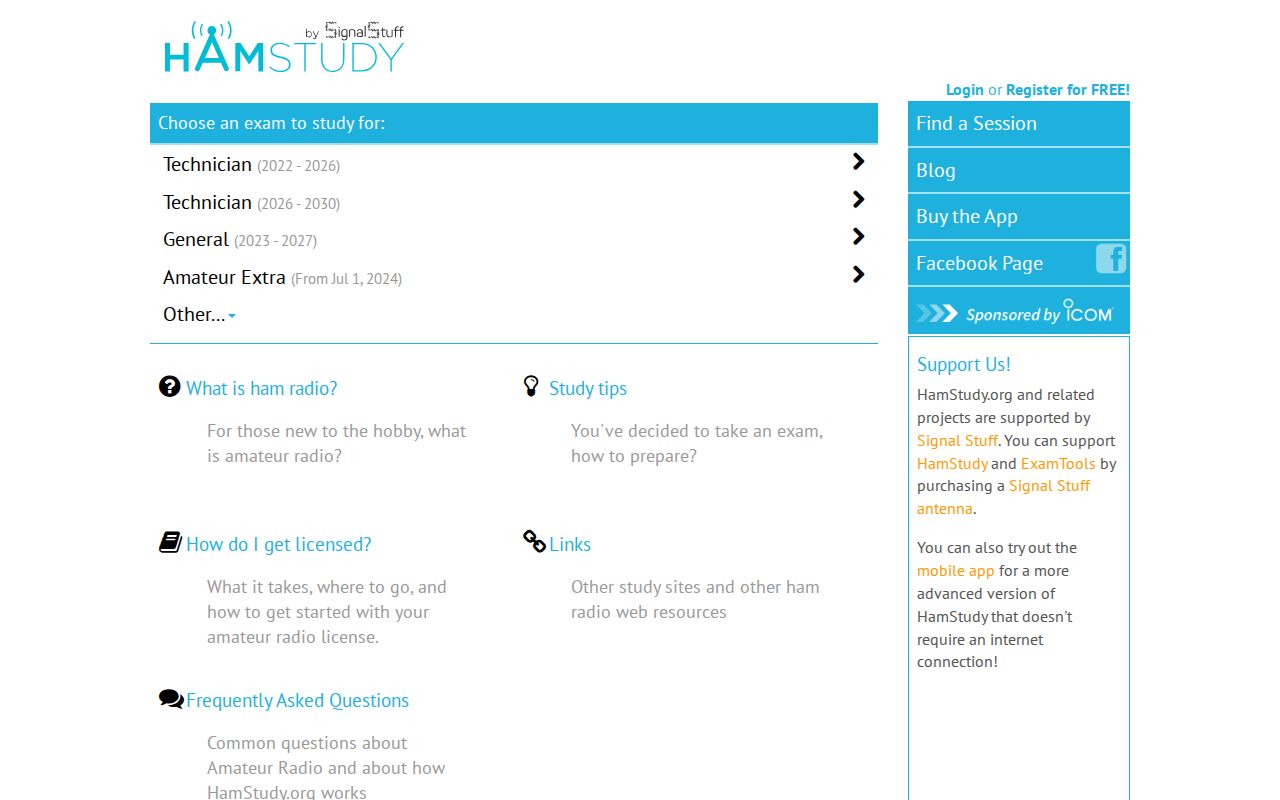 Screenshot of HamStudy.org