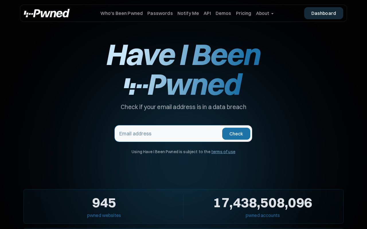 Screenshot of Have I Been Pwned