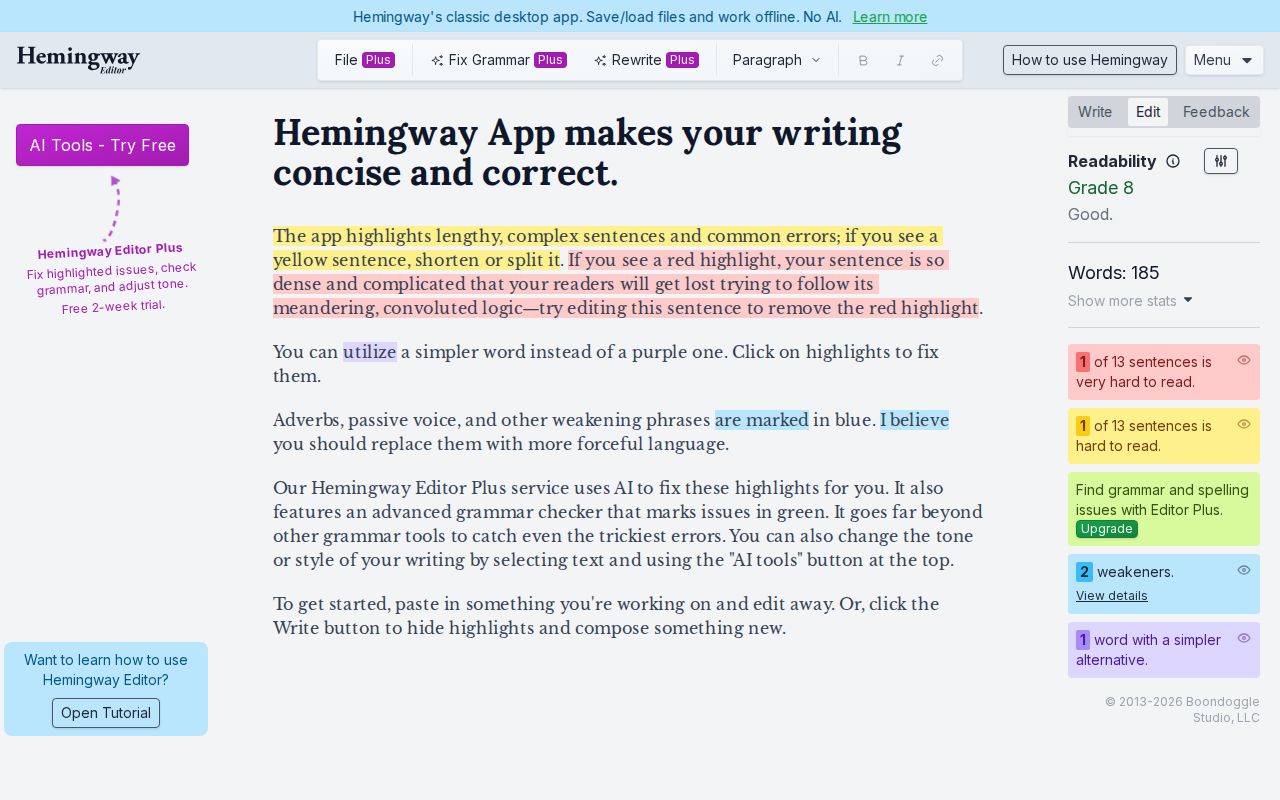 Screenshot of Hemingway Editor