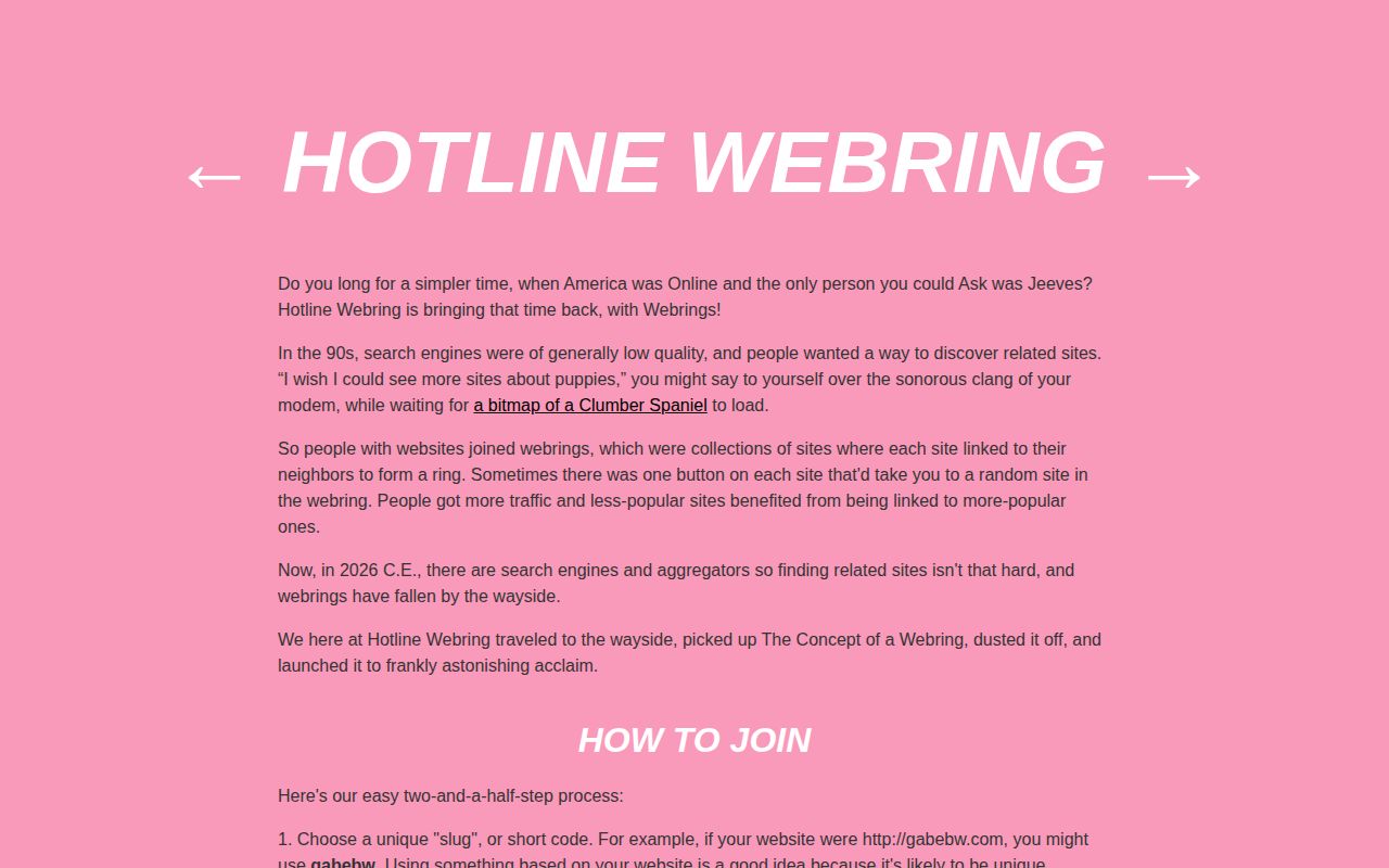 Screenshot of Hotline Webring