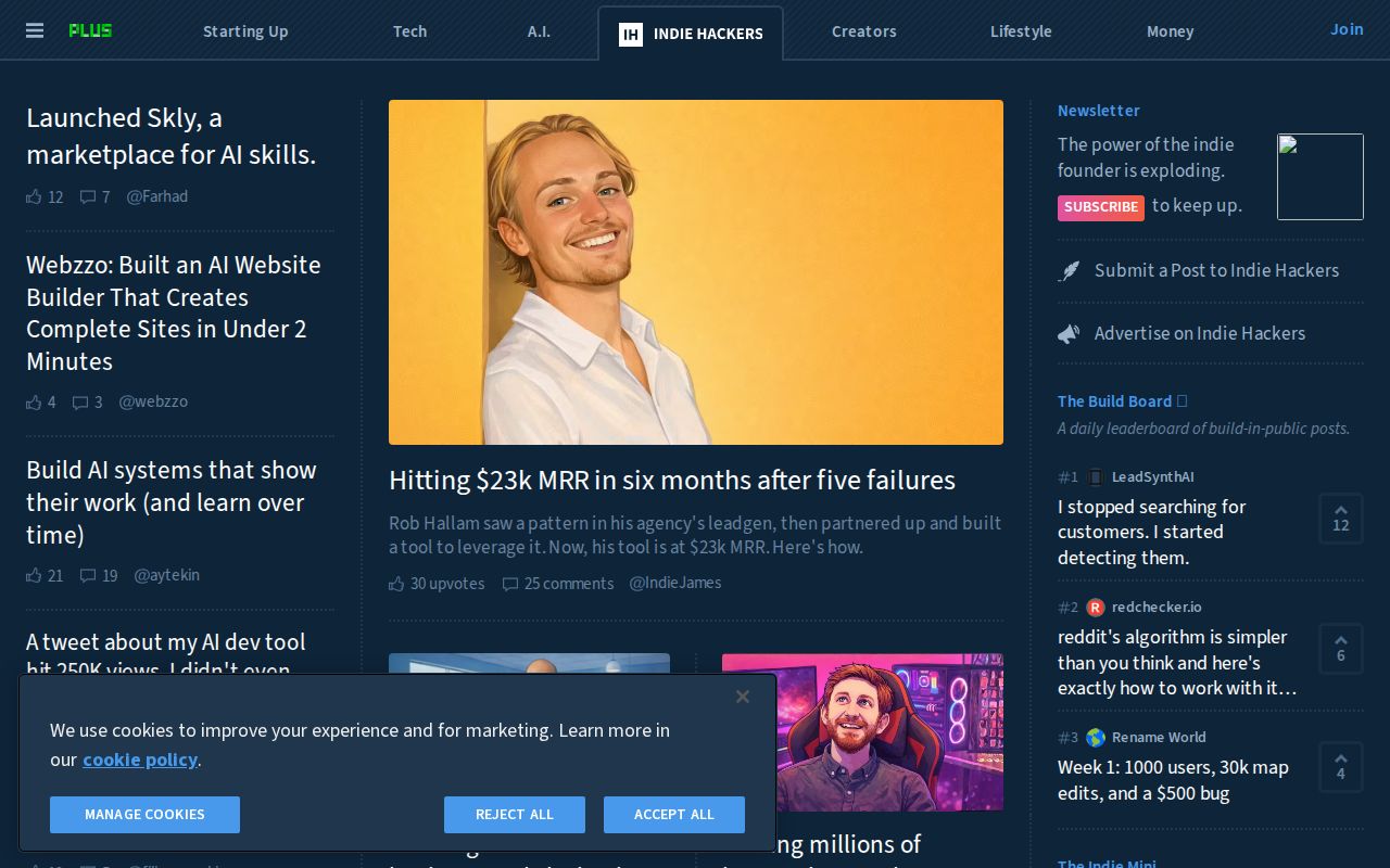 Screenshot of Indie Hackers