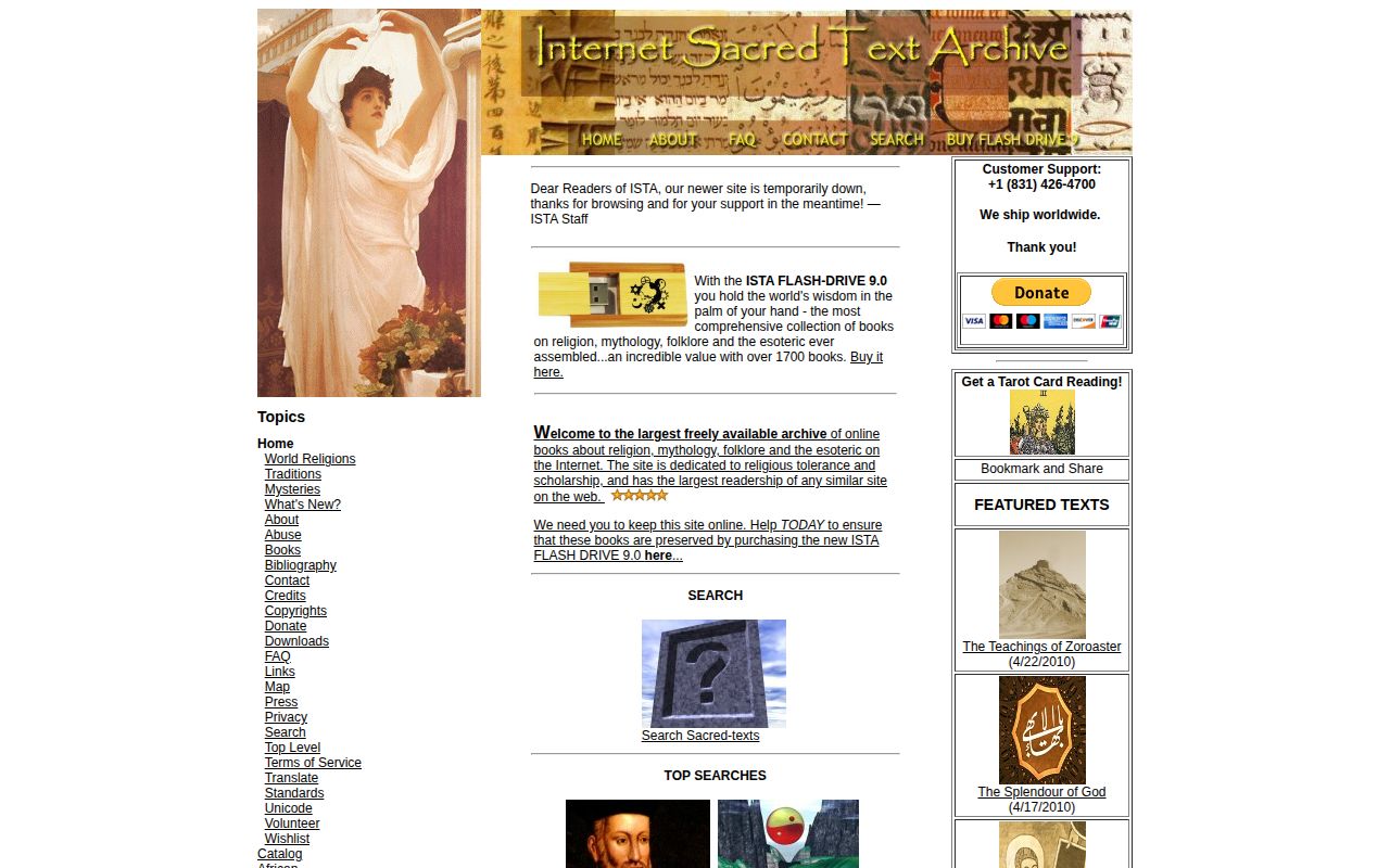 Screenshot of Internet Sacred Text Archive