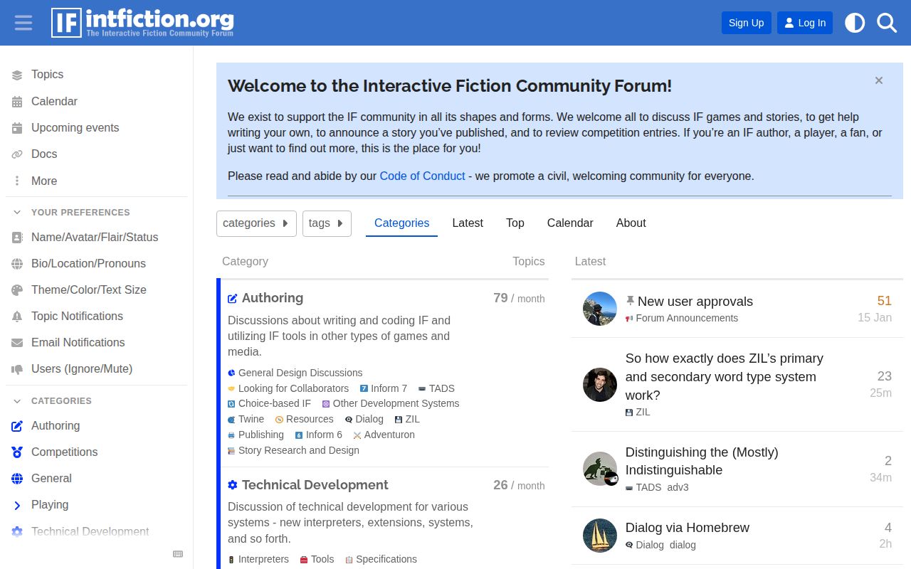 Screenshot of IntFiction Forum