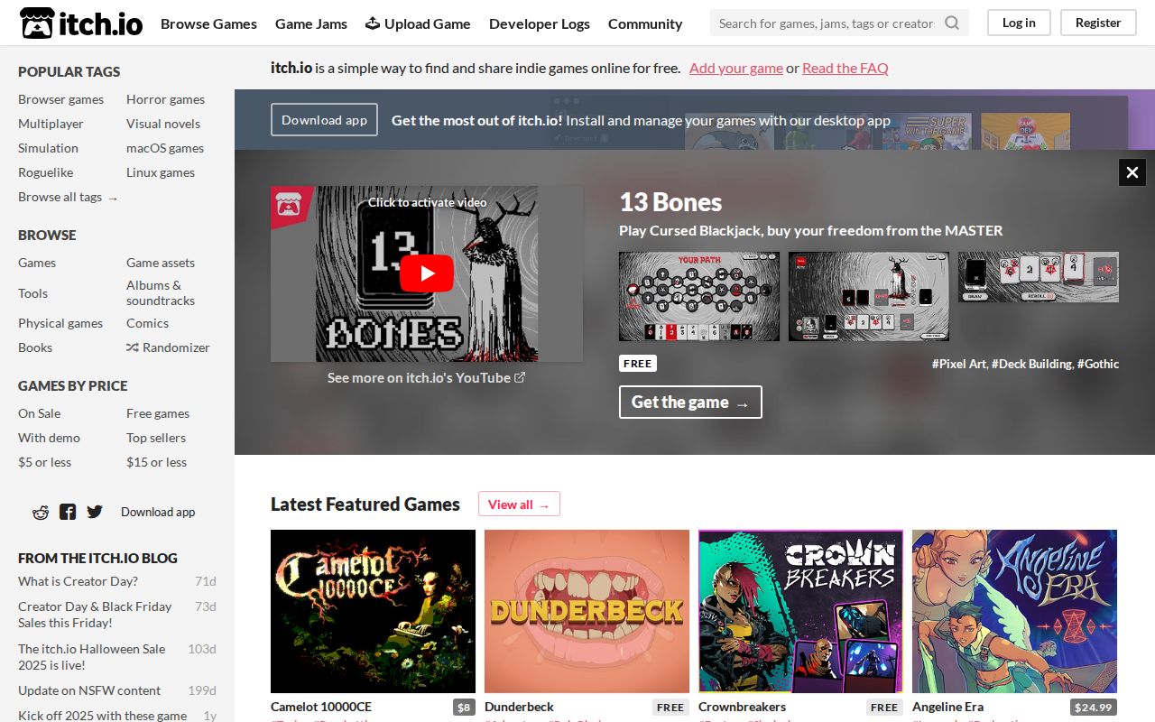 Screenshot of itch.io