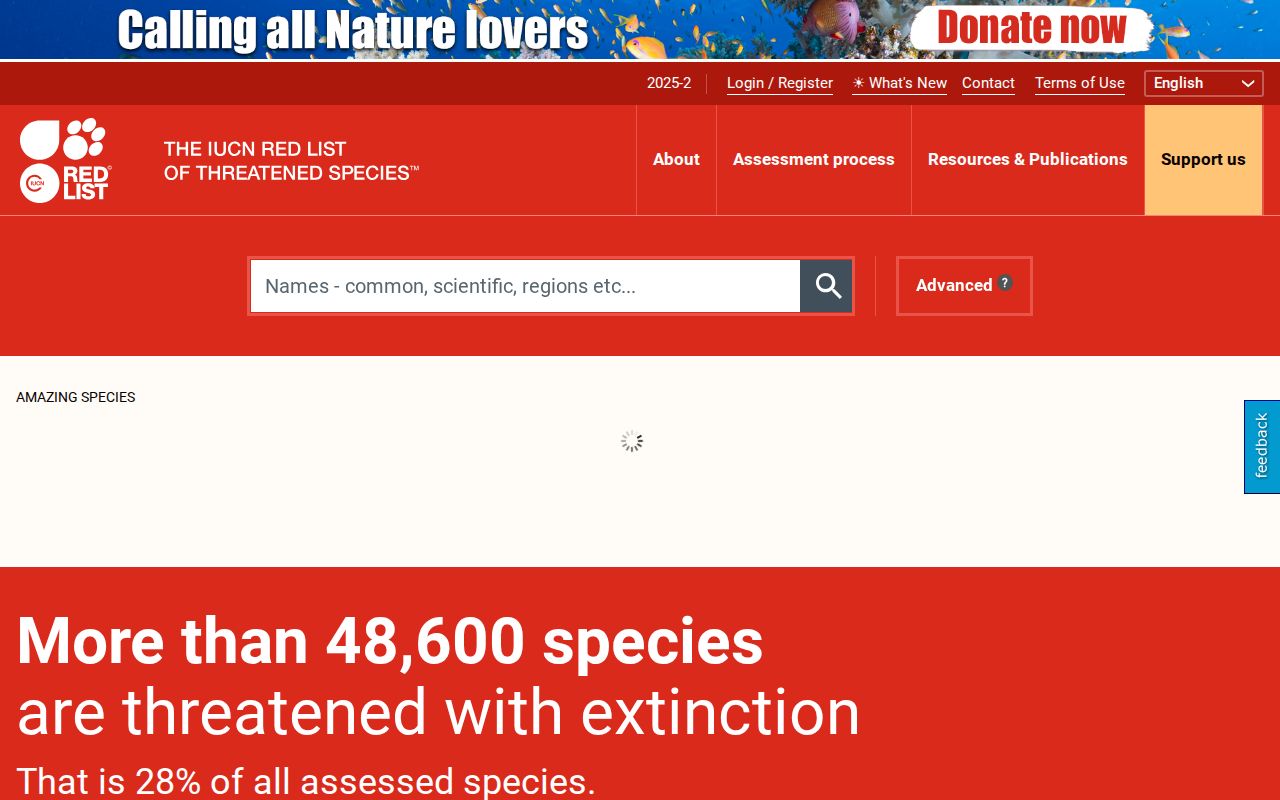 Screenshot of IUCN Red List