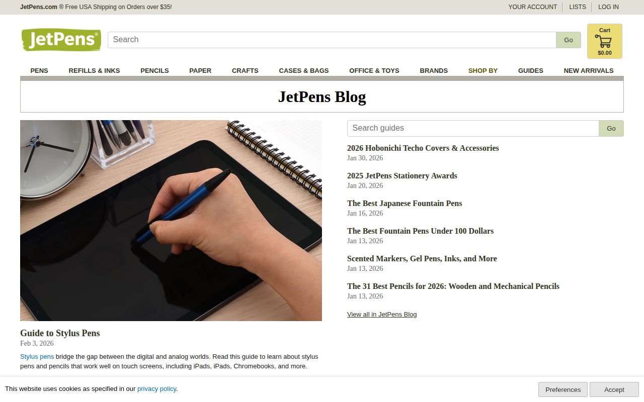 Screenshot of JetPens Blog