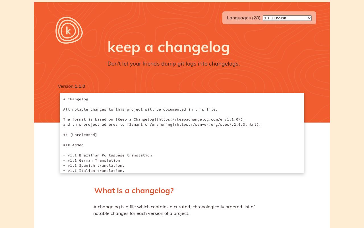 Screenshot of Keep a Changelog