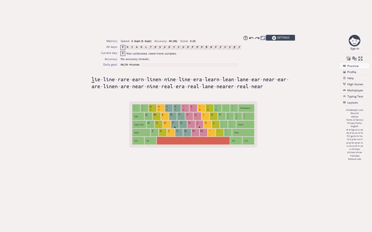 Screenshot of keybr.com