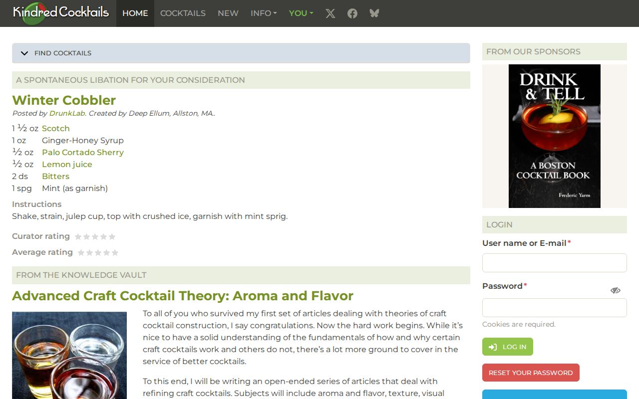 Screenshot of Kindred Cocktails