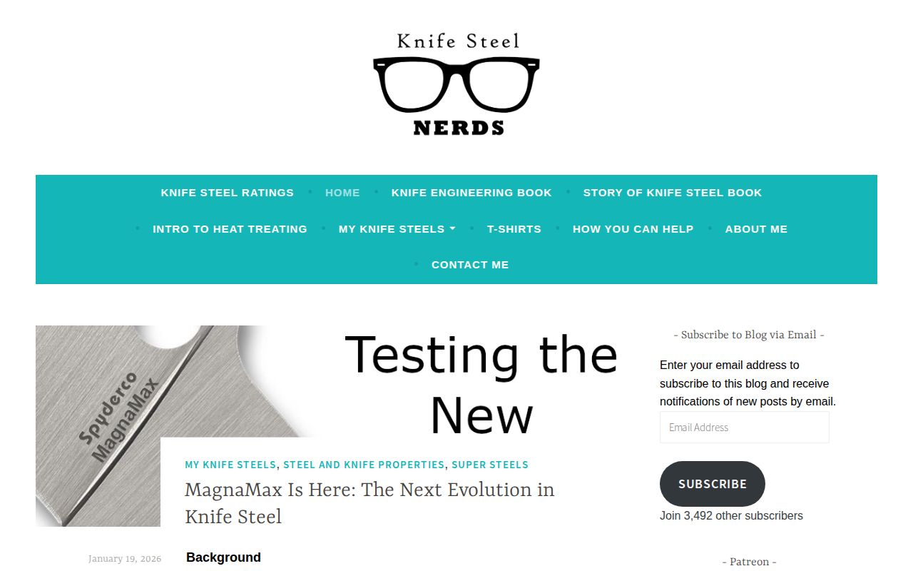 Screenshot of Knife Steel Nerds