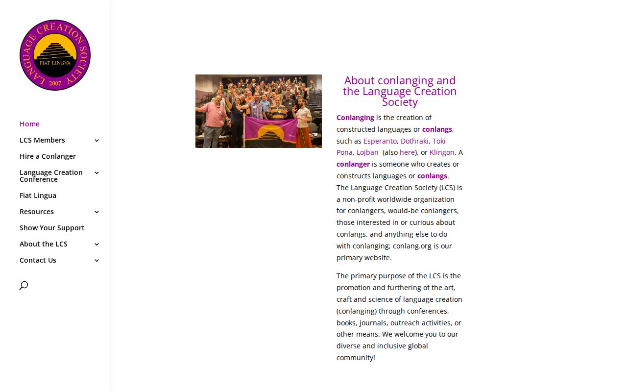 Screenshot of Language Creation Society