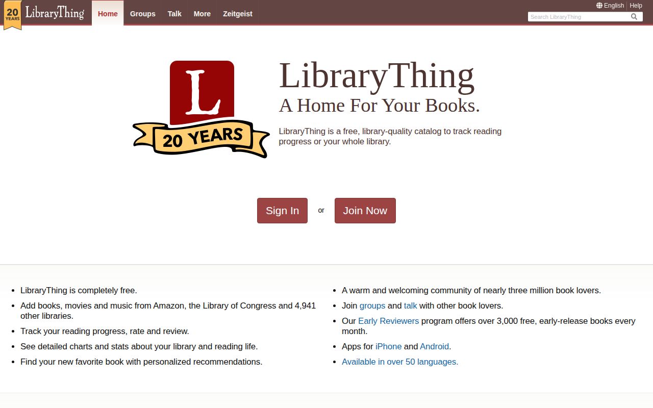 Screenshot of LibraryThing