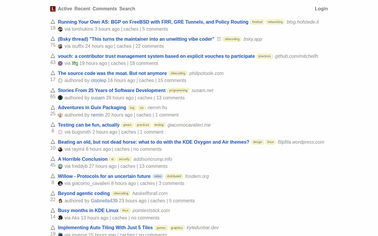 Screenshot of Lobsters