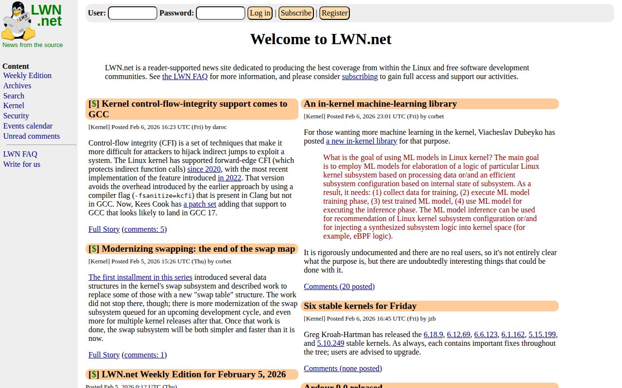 Screenshot of LWN.net