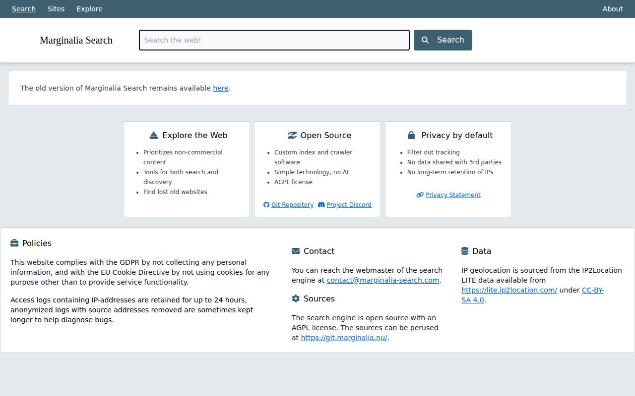 Screenshot of Marginalia Search
