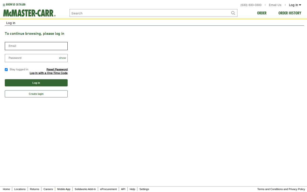 Screenshot of McMaster-Carr