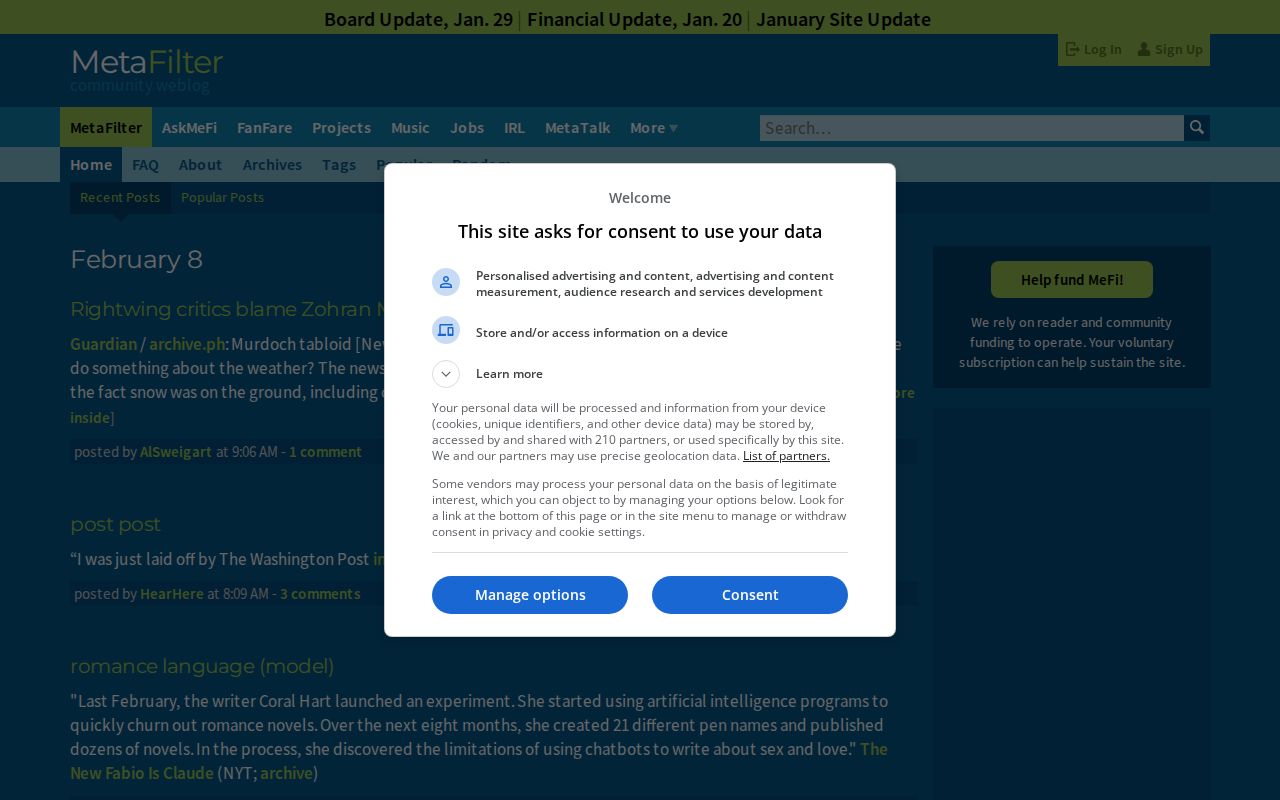 Screenshot of MetaFilter