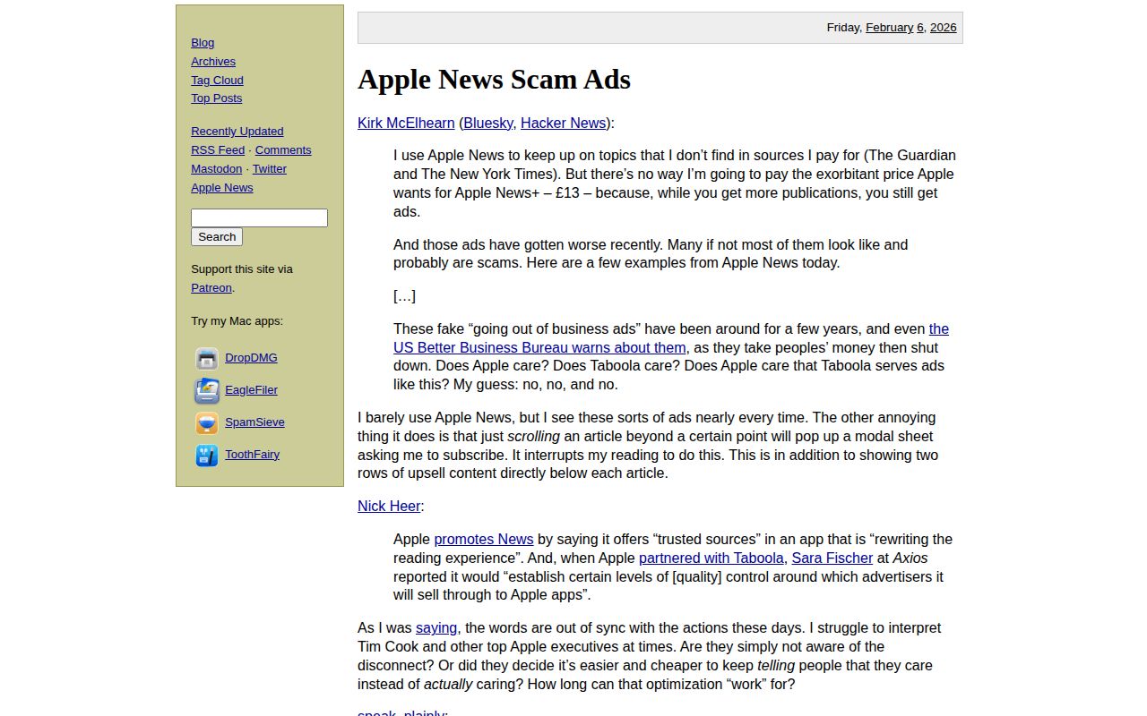 Screenshot of Michael Tsai