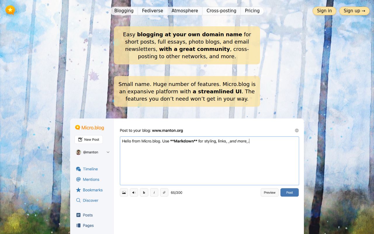 Screenshot of Micro.blog