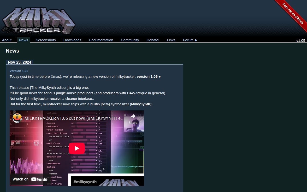 Screenshot of MilkyTracker