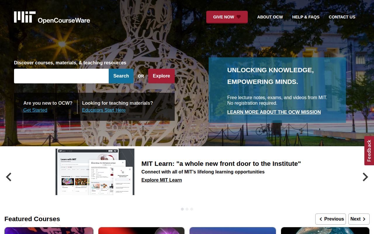 Screenshot of MIT OpenCourseWare