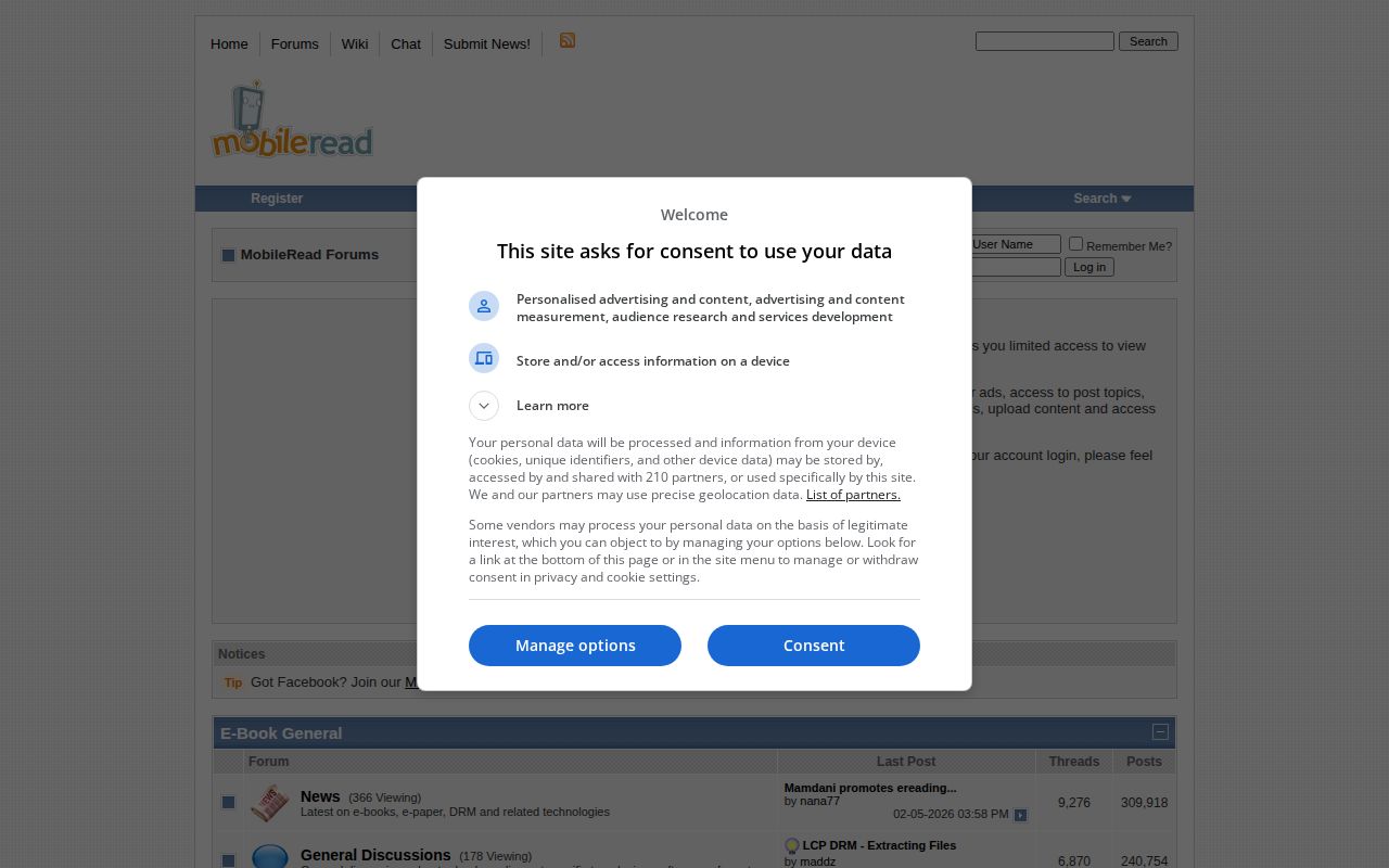 Screenshot of MobileRead Forums