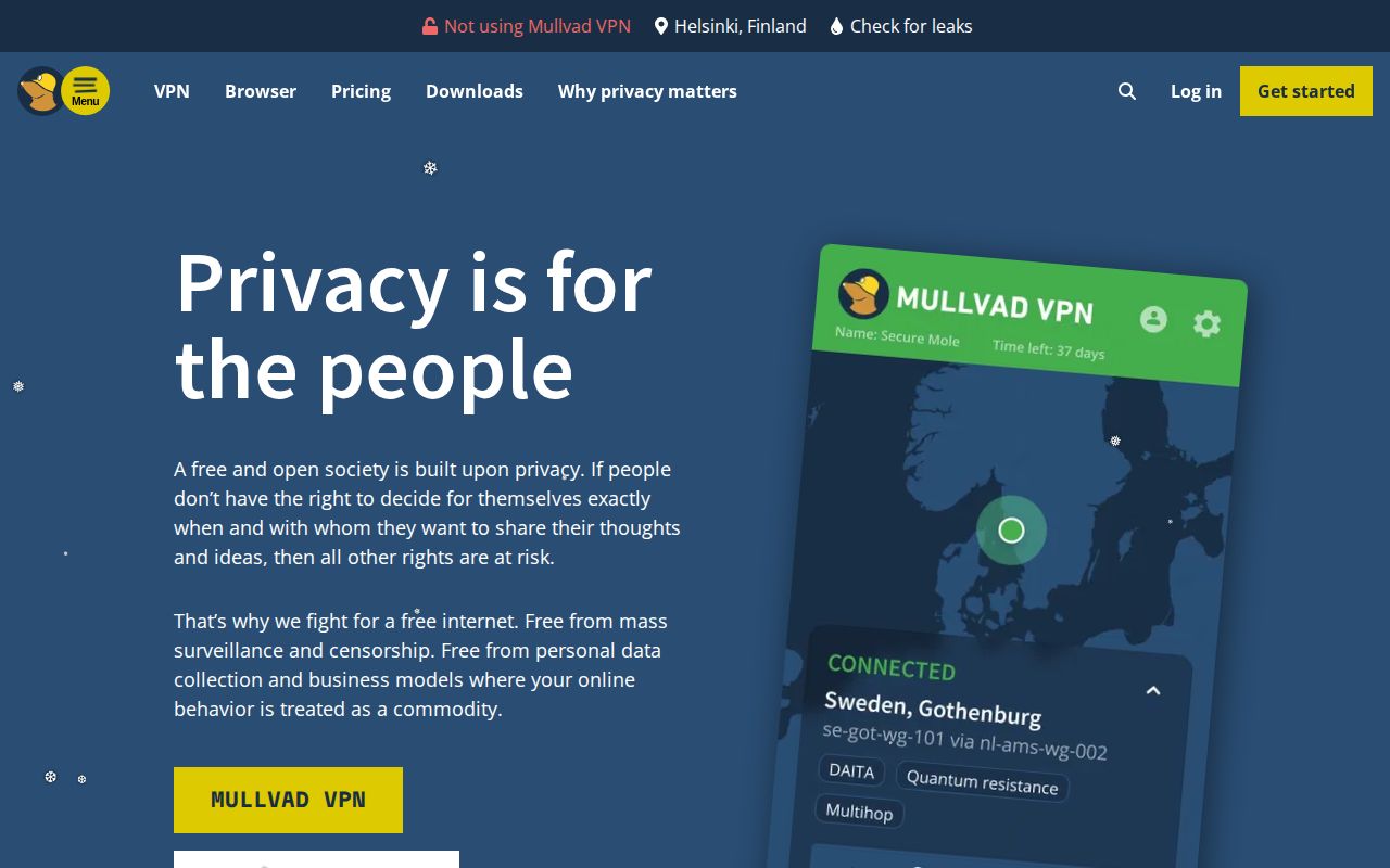 Screenshot of Mullvad VPN