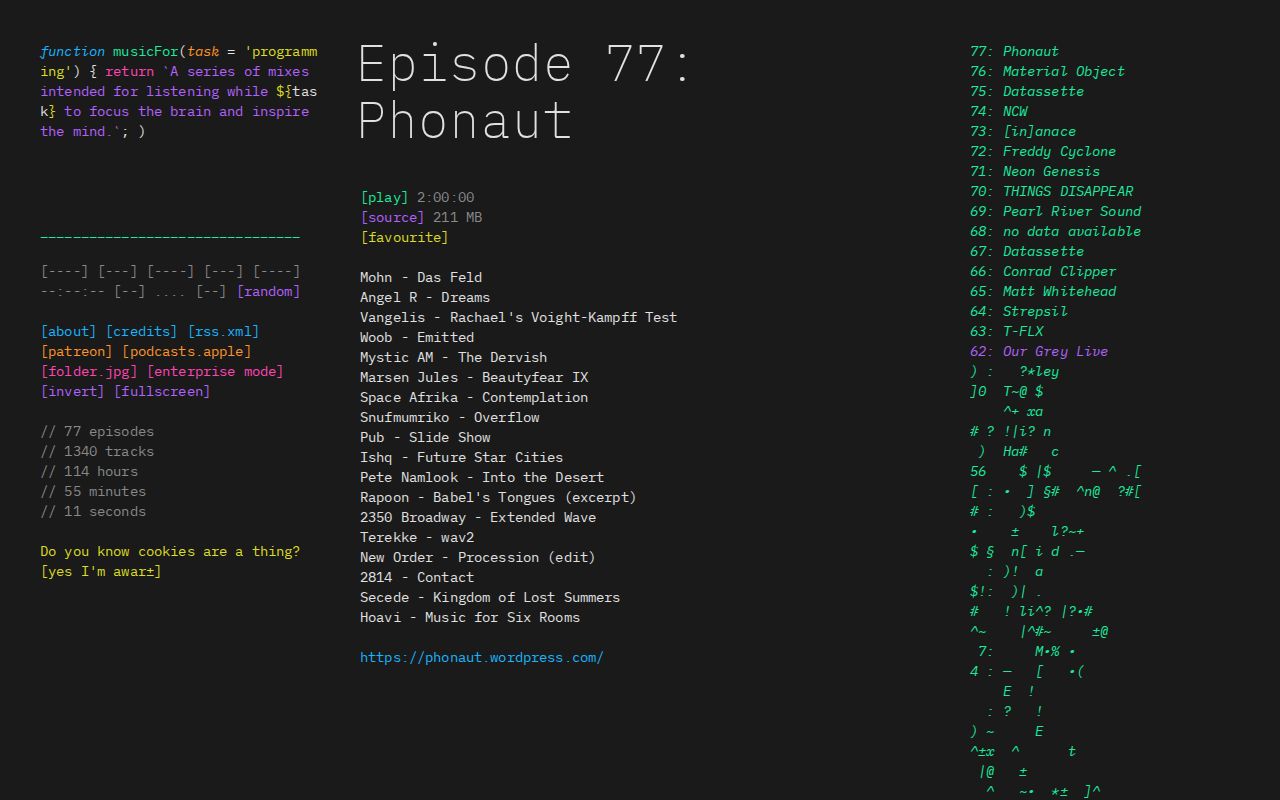 Screenshot of Music For Programming