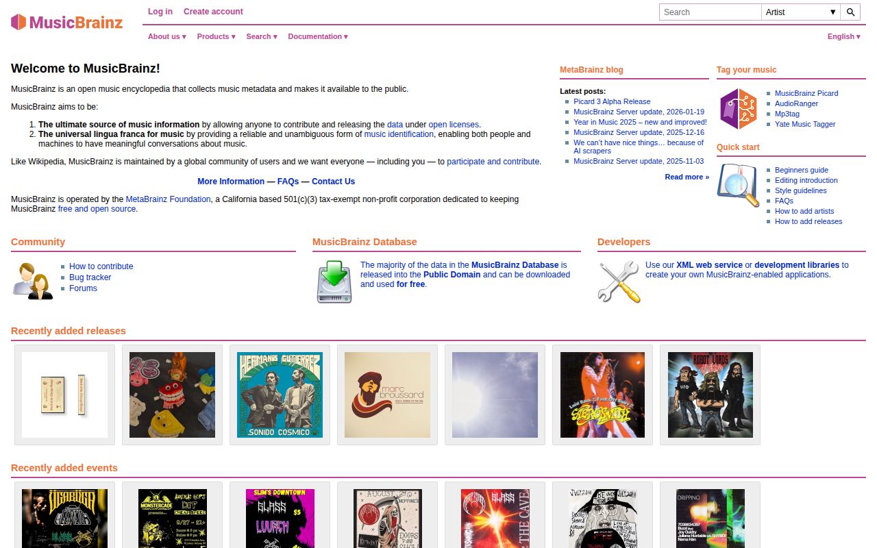 Screenshot of MusicBrainz