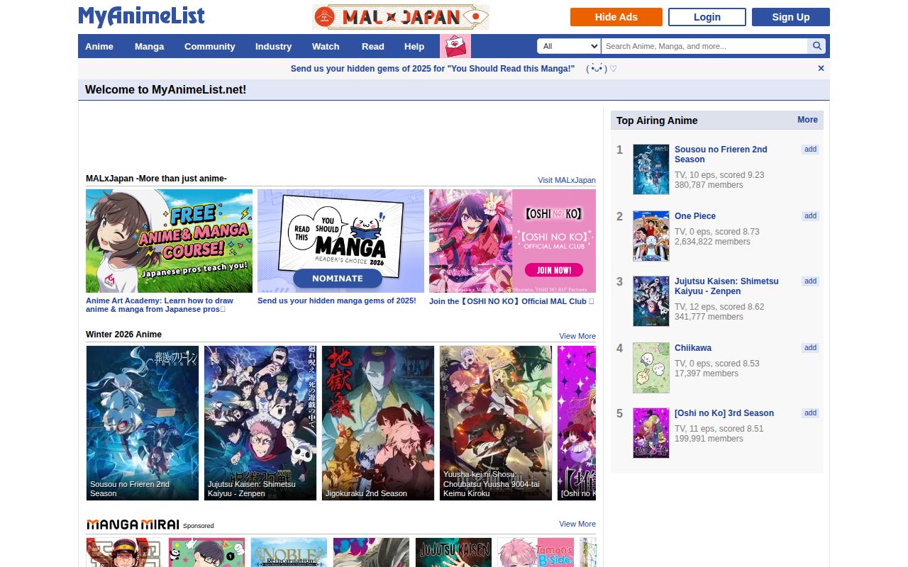 Screenshot of MyAnimeList