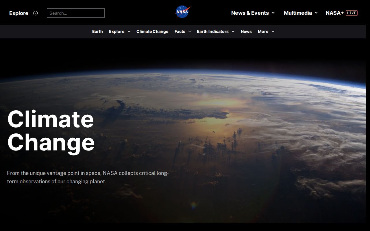 Screenshot of NASA Climate
