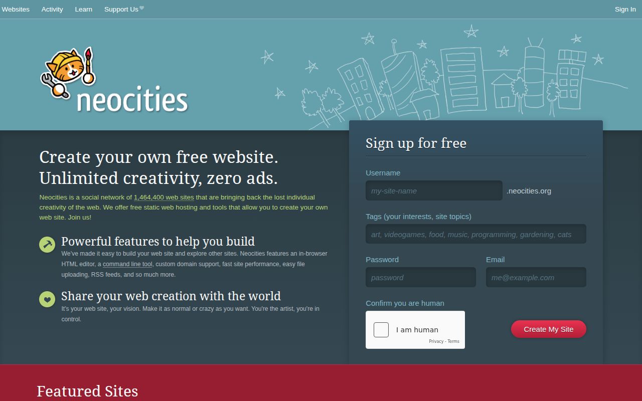 Screenshot of Neocities