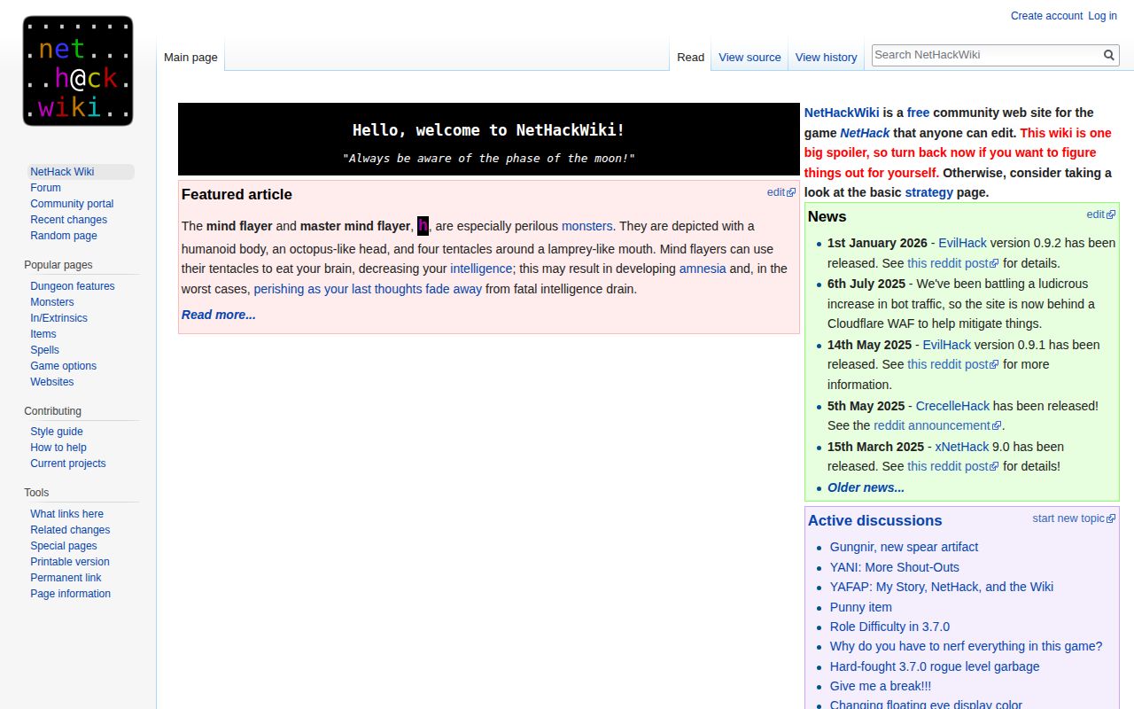 Screenshot of NetHack Wiki