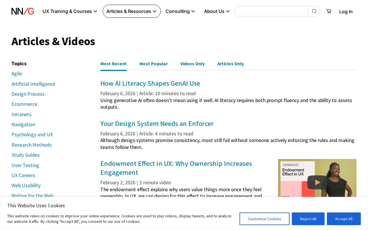 Screenshot of Nielsen Norman Group