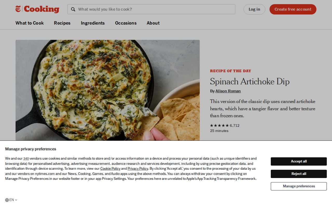 Screenshot of NYT Cooking