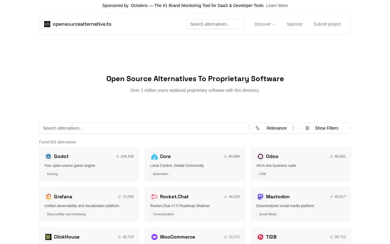 Screenshot of Open Source Alternative