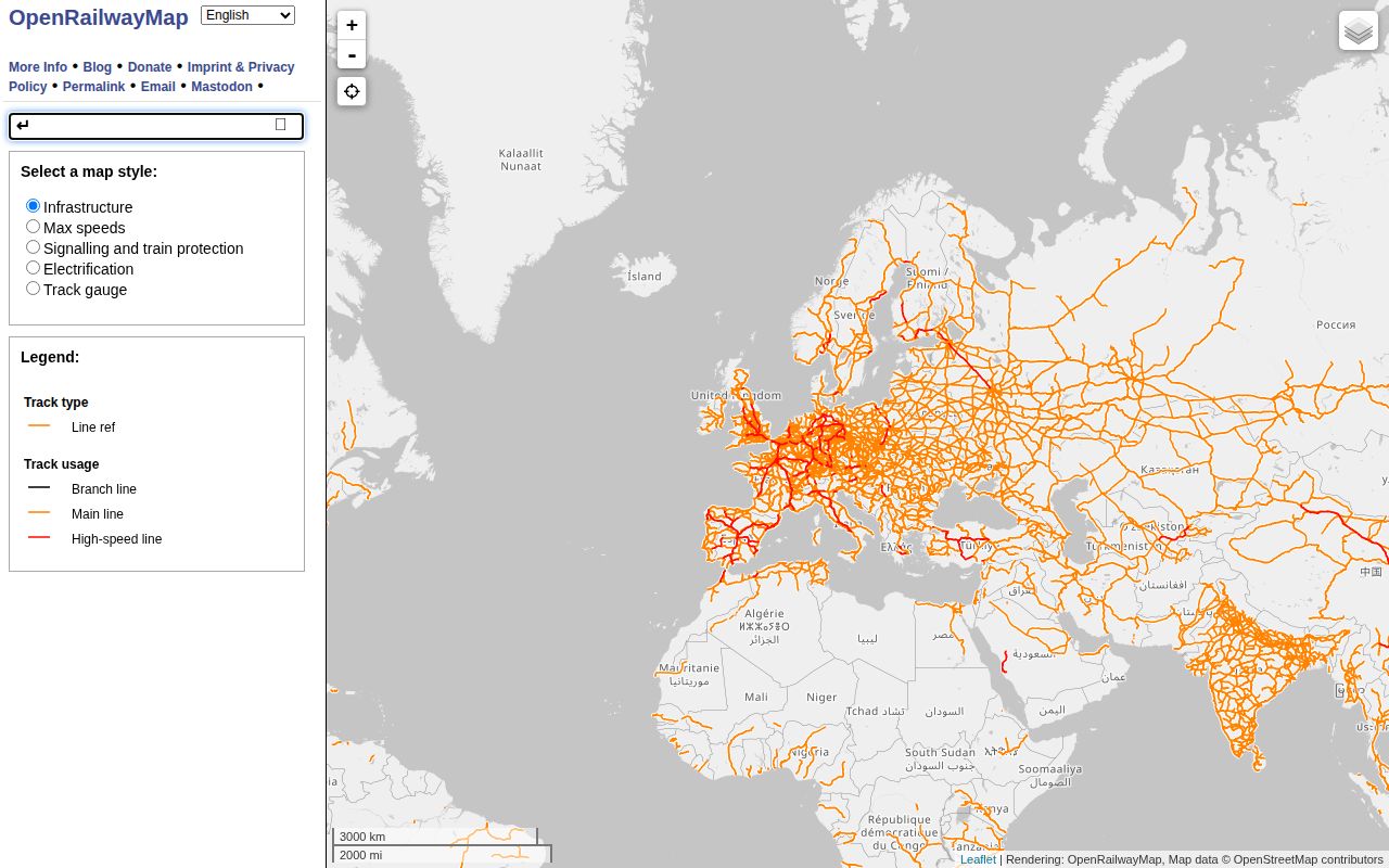 Screenshot of OpenRailwayMap