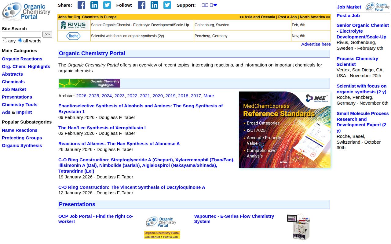 Screenshot of Organic Chemistry Portal